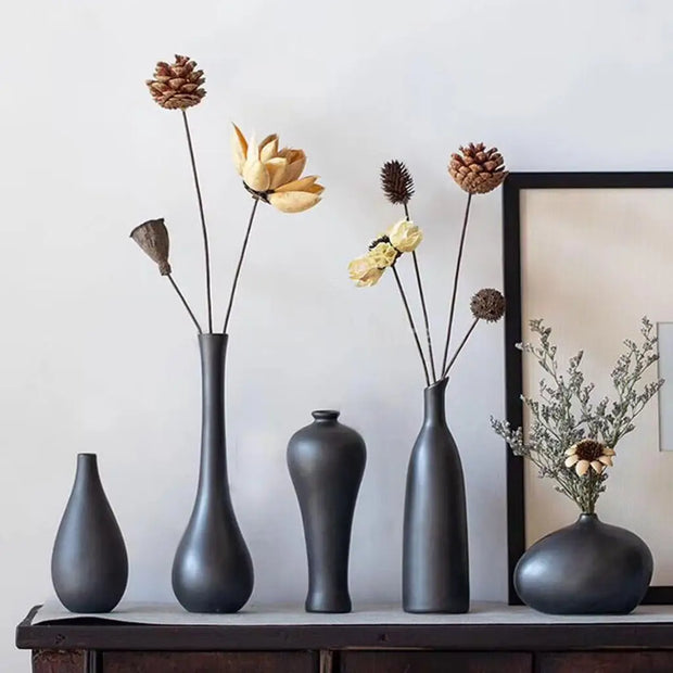 Modern Black Ceramic Flower Vase